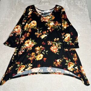 New York Laundry Women's Black Floral Print Crisscross Neck Tunic Top Size 2X